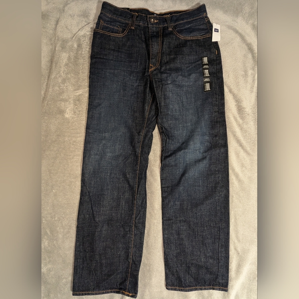 Men's Gap Loose Fit Dark Blue Denim Jeans 29x30 Strait Leg Opening